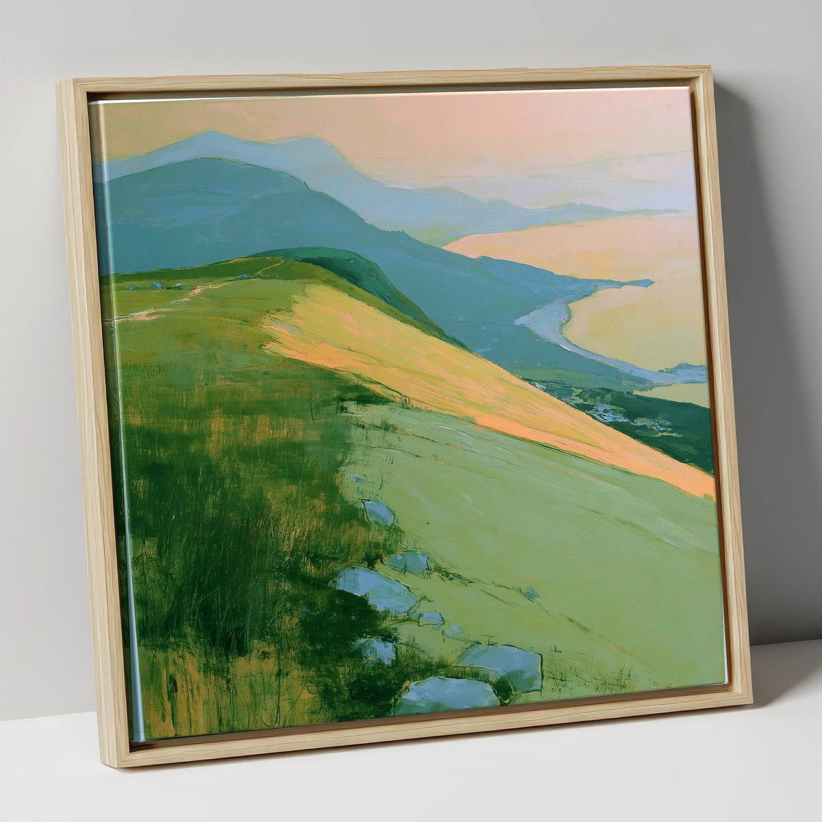 Fell Summit in Golden Light lake district fell canvas wall art in natural frame