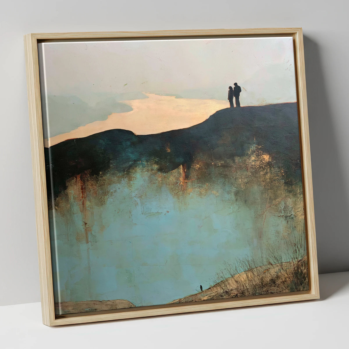 Catbells Ridge Over Golden Water lake district fell canvas wall art in natural frame