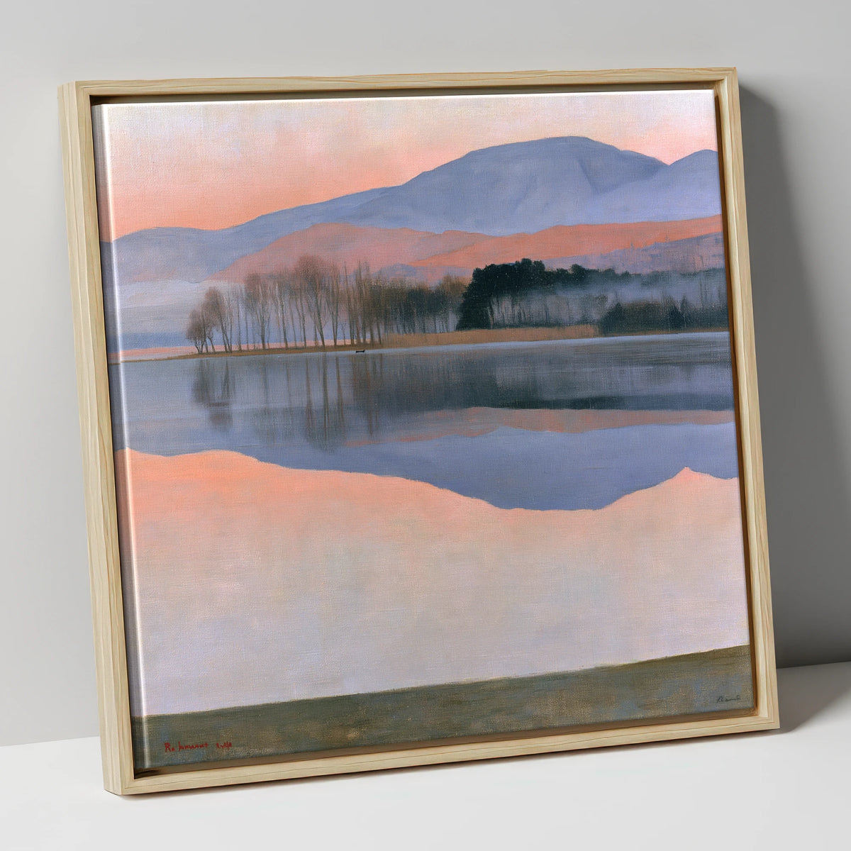 Pastel Dawn Lake Reflection lake district lake canvas wall art in natural frame