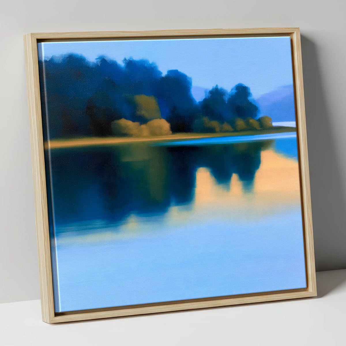 Deep Blue Lake Reflections lake district lake canvas wall art in natural frame
