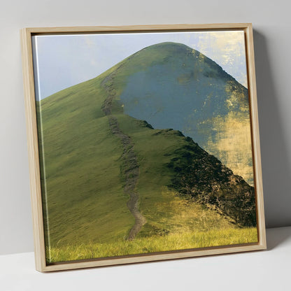 Cat Bells in Burnished Gold lake district fell canvas wall art in natural frame