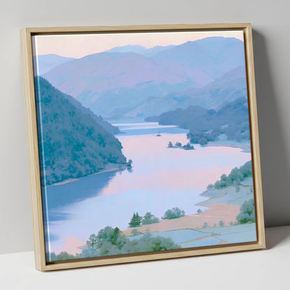 Winding Ullswater at Dawn lake district lake canvas wall art in natural frame