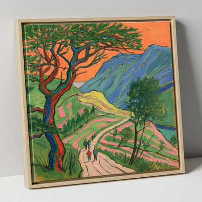 Fell Path Beneath an Orange Sky lake district walking canvas wall art in natural frame
