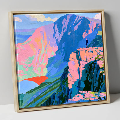 Helvellyn Walker in Vibrant Colour lake district fell canvas wall art in natural frame