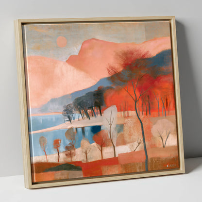 Terracotta Fells and Slate Lake lake district lake canvas wall art in natural frame