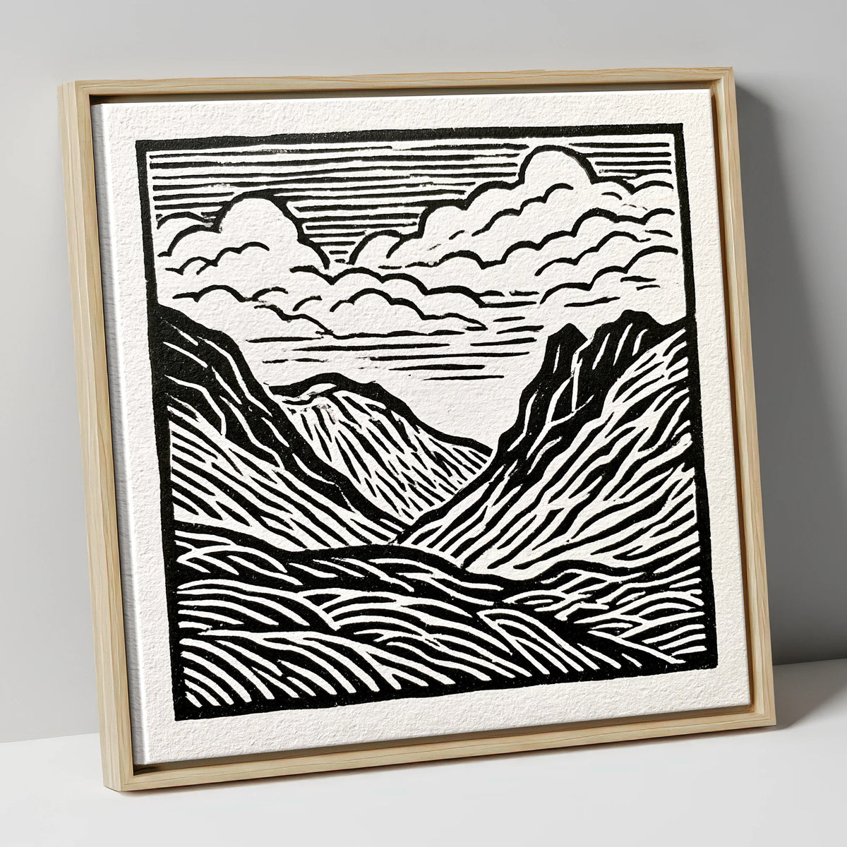 Monochrome Great Langdale Valley lake district valley canvas wall art in natural frame