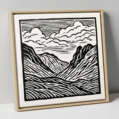 Monochrome Great Langdale Valley lake district valley canvas wall art in natural frame