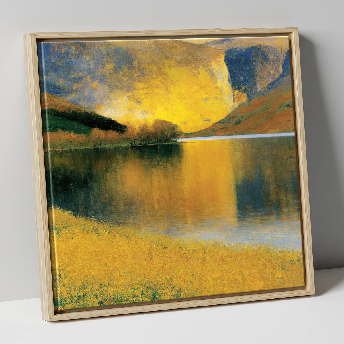 Luminous Fells by the Lake lake district lake canvas wall art in natural frame