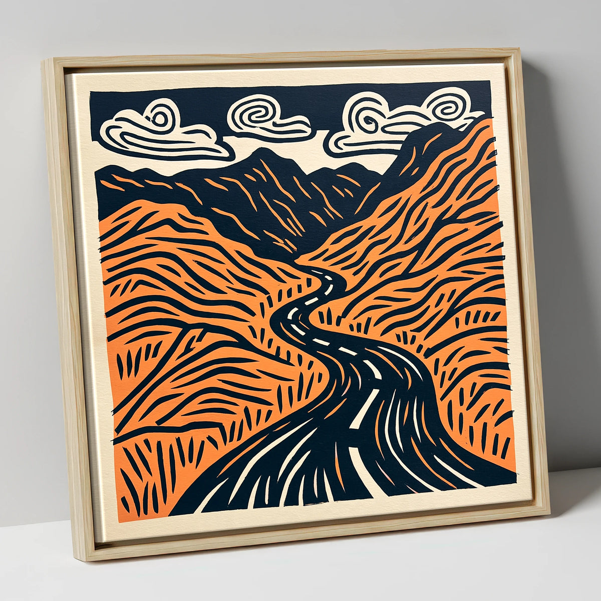 Bold Hardknott Pass Mountain Road lake district valley canvas wall art in natural frame