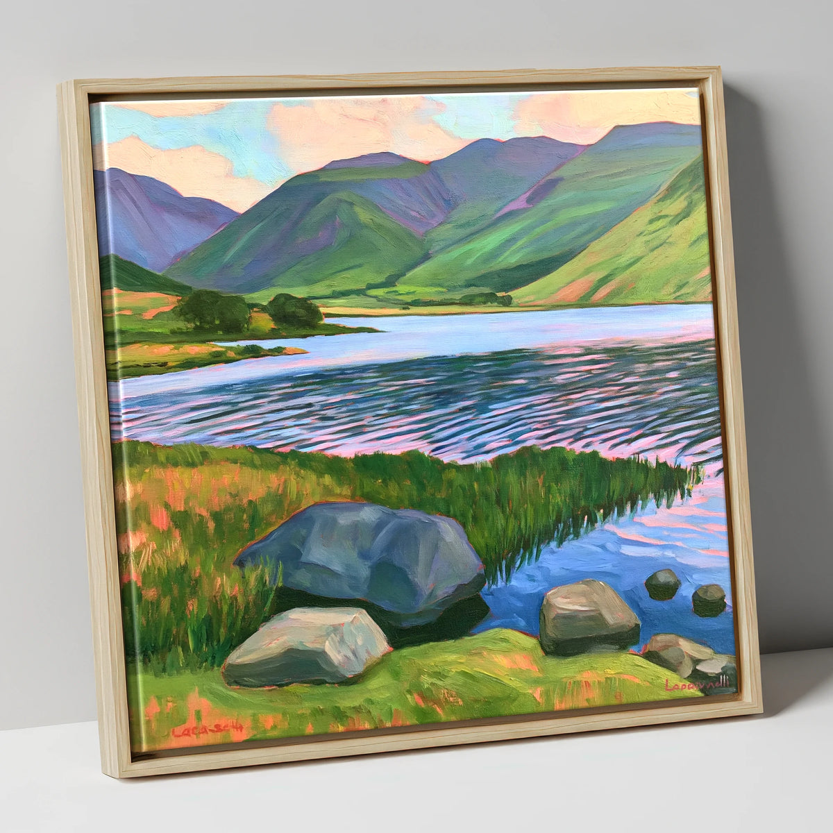 Sunset Ripples on the Lake lake district lake canvas wall art in natural frame