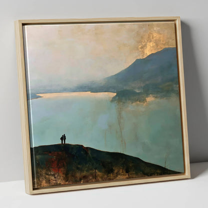 Catbells Walkers in Golden Light lake district fell canvas wall art in natural frame