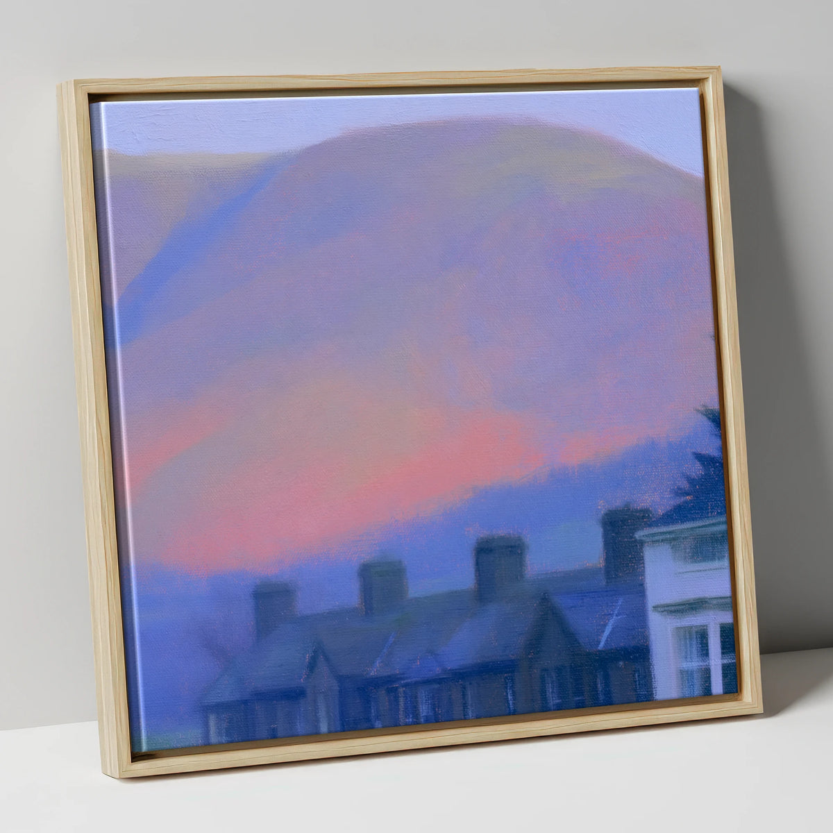 Keswick Terraces and Skiddaw Twilight lake district village canvas wall art in natural frame