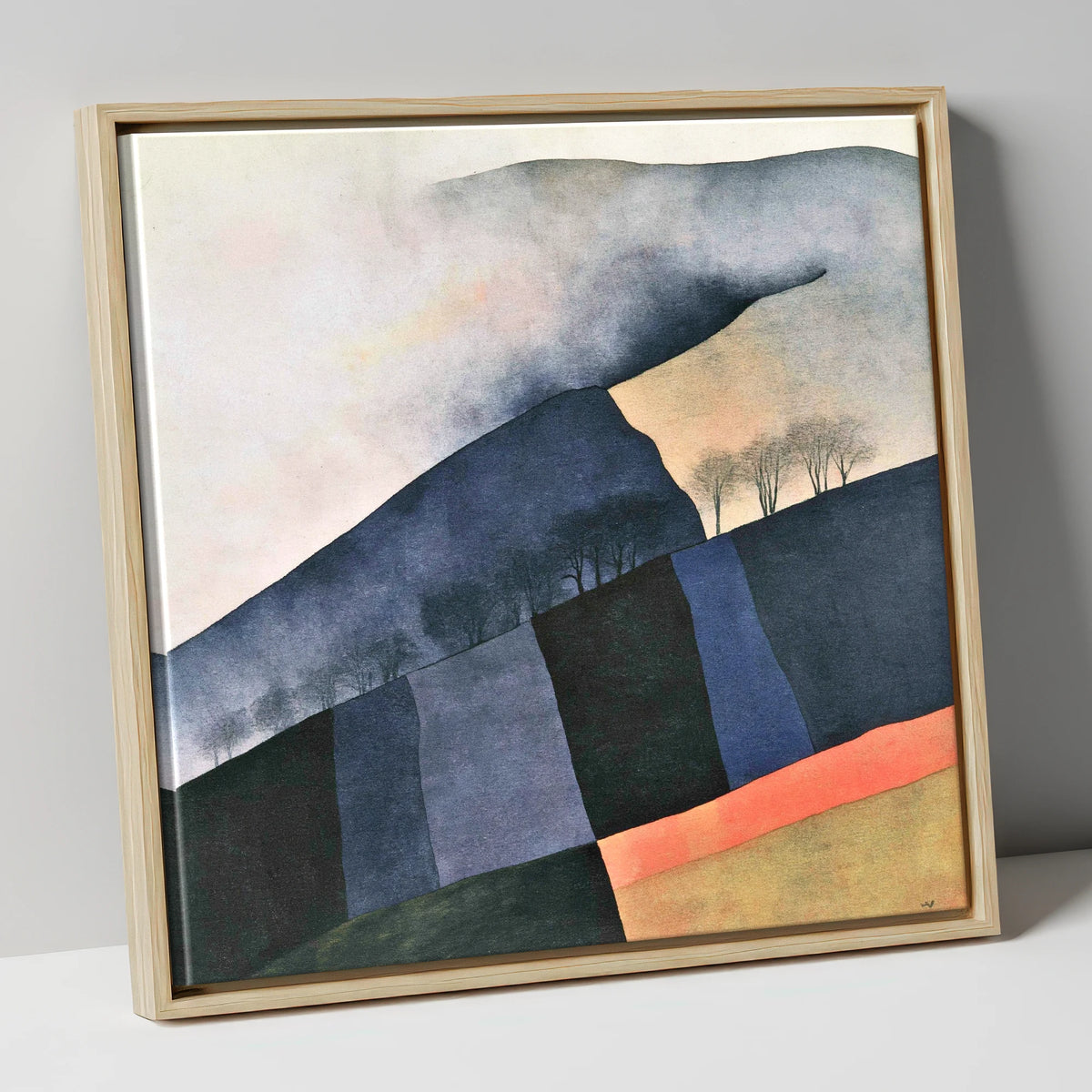 Misty Mountain Ridge in Indigo lake district fell canvas wall art in natural frame
