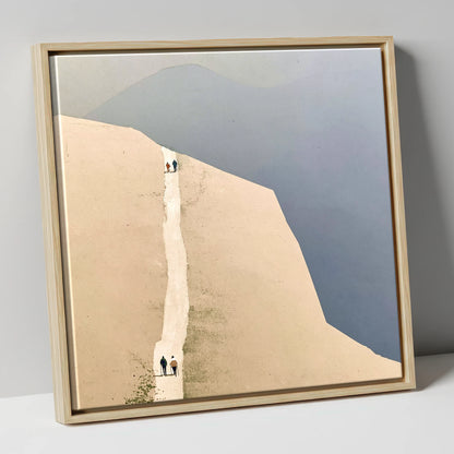 Fell Walkers on the Ochre Ridge lake district walking canvas wall art in natural frame