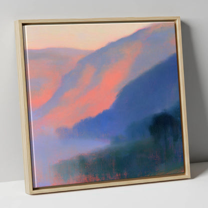 Pink Dawn Over Valley Mist lake district sky canvas wall art in natural frame