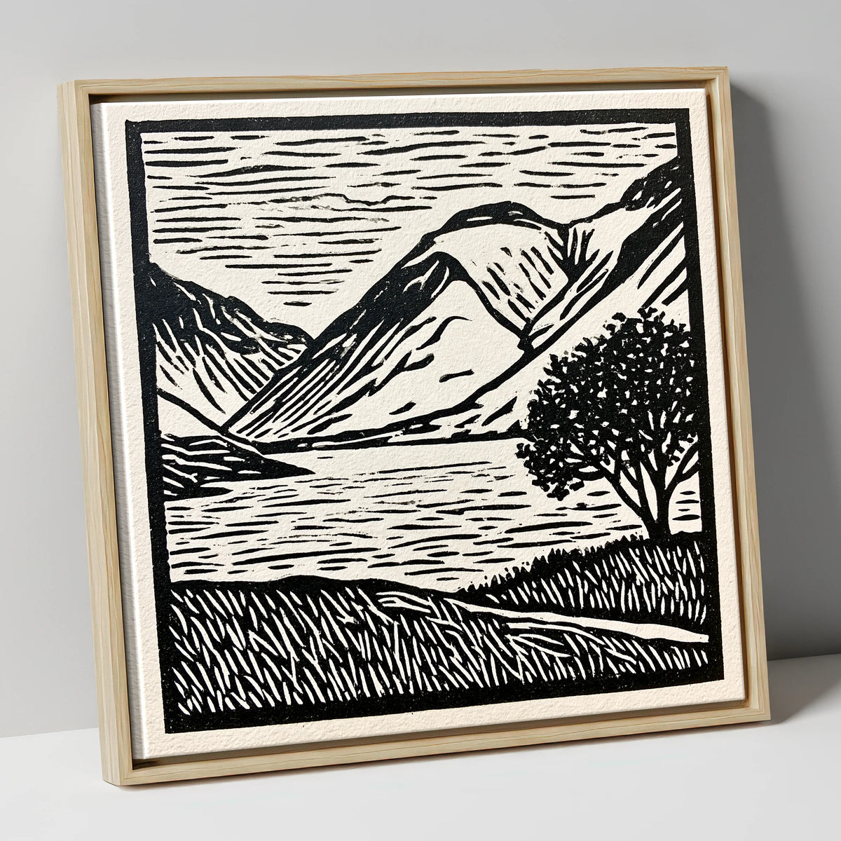 Wasdale in Black and White lake district valley canvas wall art in natural frame