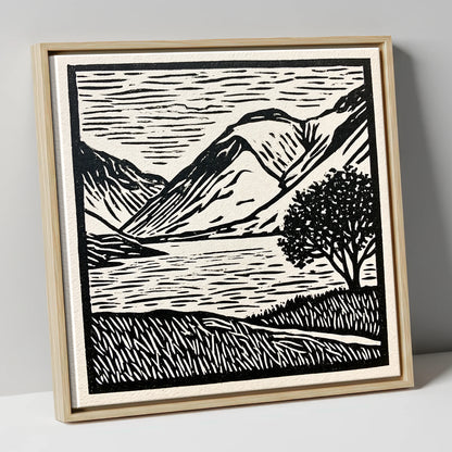 Wasdale in Black and White lake district valley canvas wall art in natural frame