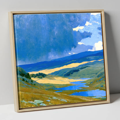 Storm Clouds Over Sunlit Fells lake district sky canvas wall art in natural frame