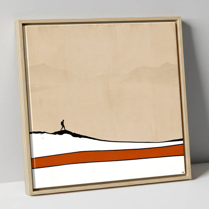 Hiker Silhouette against Distant Fells lake district walking canvas wall art in natural frame