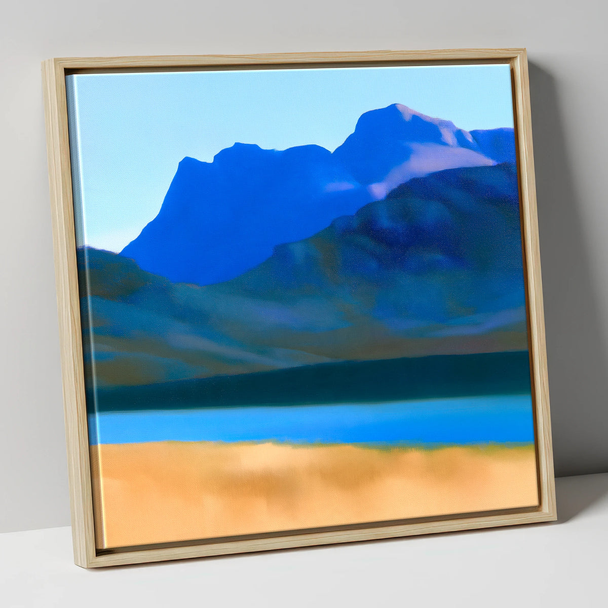 Bold Blue Langdale Pikes lake district fell canvas wall art in natural frame