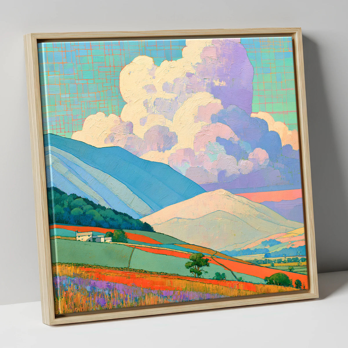 Vibrant Storm Clouds Over Fells lake district sky canvas wall art in natural frame