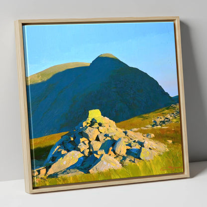 Sunlit Cairn Below Brandreth Peak lake district fell canvas wall art in natural frame