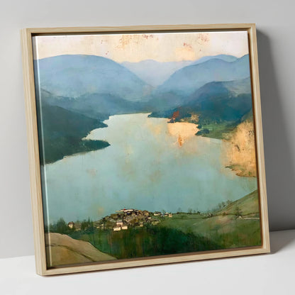 Glenridding and Ullswater in Gold lake district village canvas wall art in natural frame