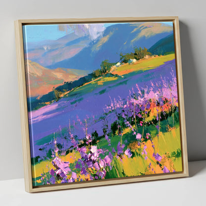Vibrant Heather on a Lakeland Fellside flowers & fellsides canvas wall art in natural frame