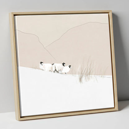 Herdwick Sheep on Minimalist Fell lake district wildlife canvas wall art in natural frame
