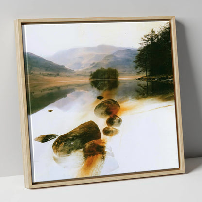 Copper Shallows at Rydal Water lake district lake canvas wall art in natural frame