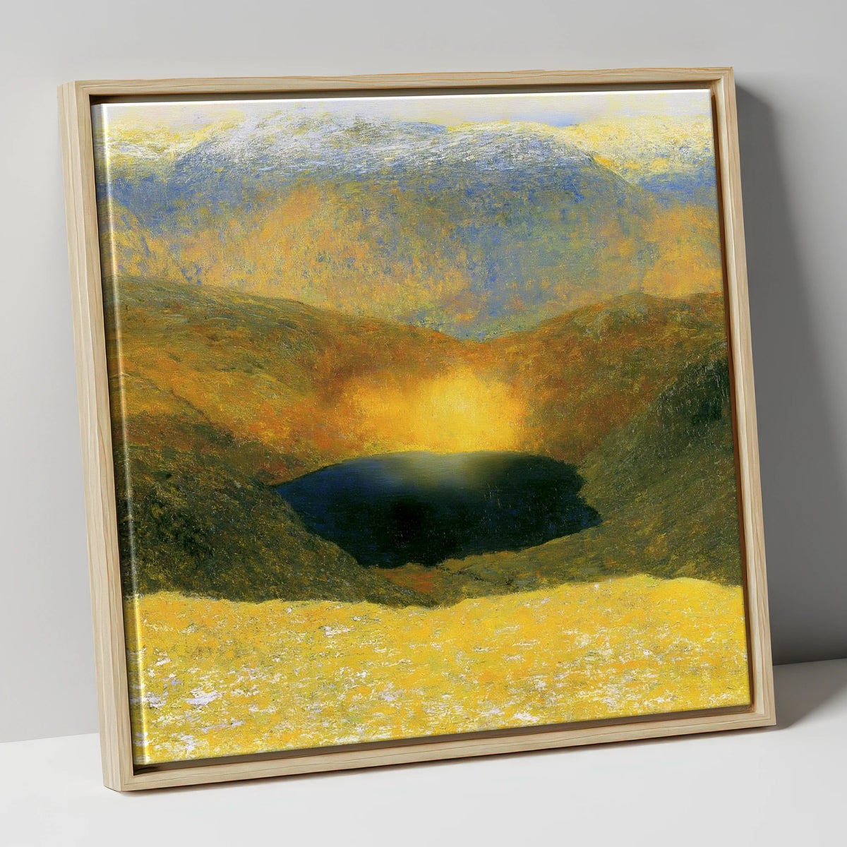 Golden Light Over Easedale Tarn lake district lake canvas wall art in natural frame