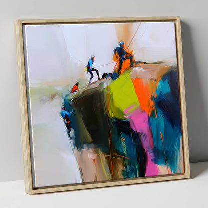 Crag Climbers in Vibrant Colour lake district walking canvas wall art in natural frame