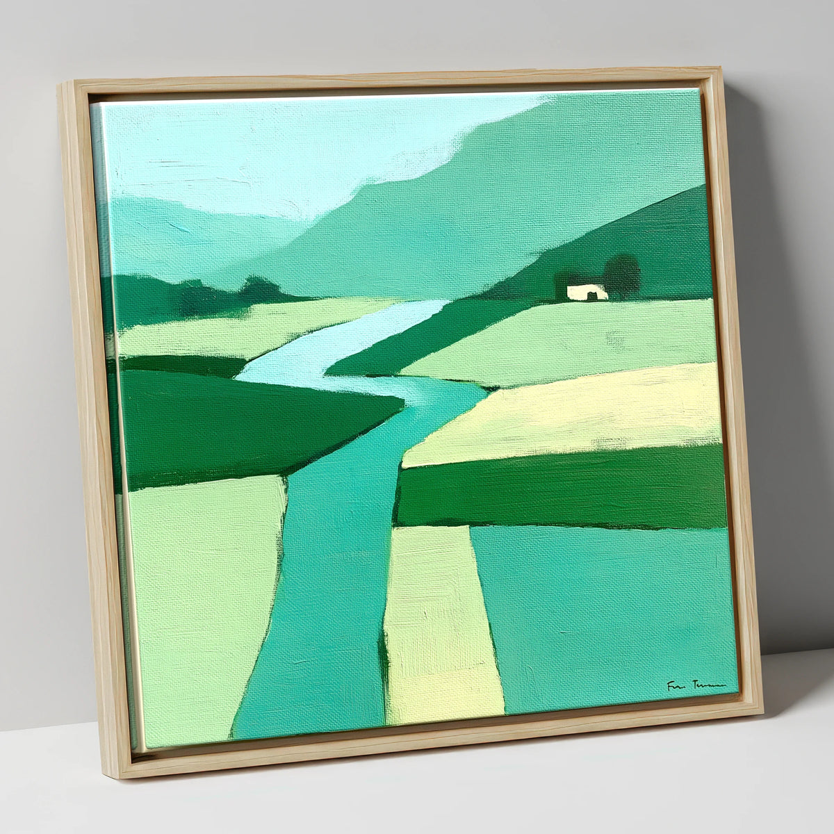 Abstract River Derwent Valley lake district waterfall canvas wall art in natural frame