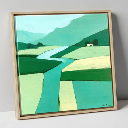 Abstract River Derwent Valley lake district waterfall canvas wall art in natural frame