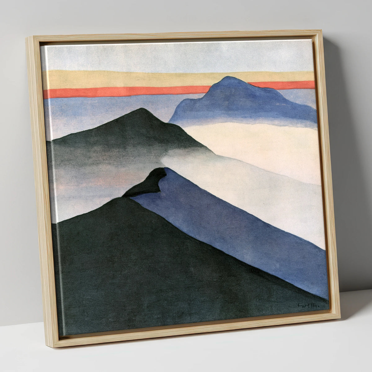 Mountain Ridge Under Terracotta Sky lake district fell canvas wall art in natural frame