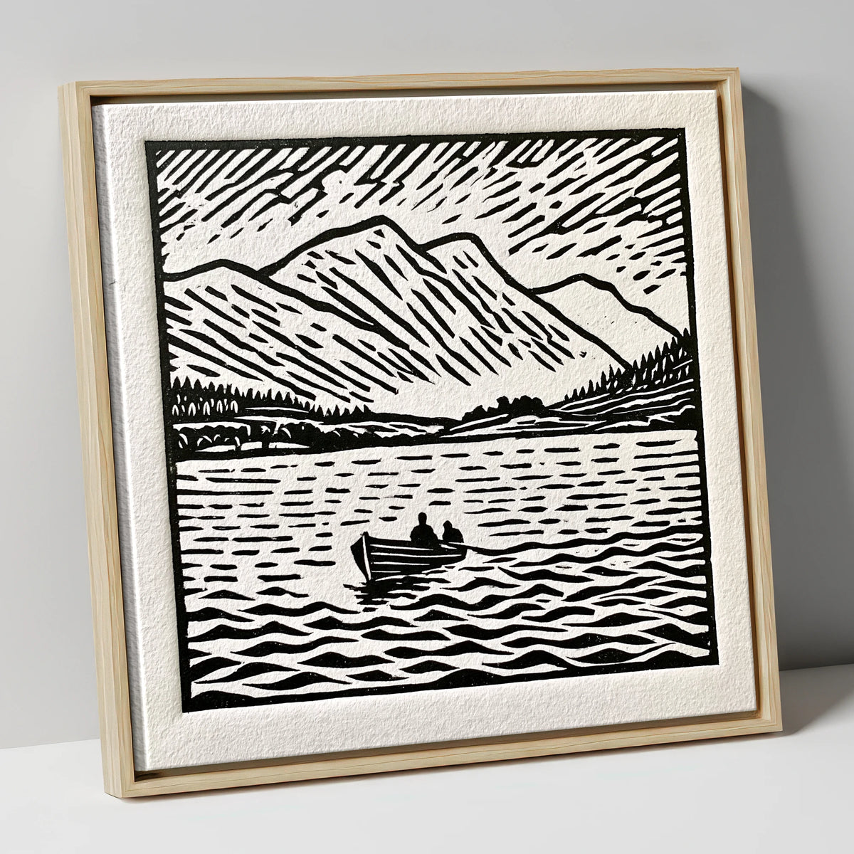 Coniston Water in Bold Monochrome lake district lake canvas wall art in natural frame