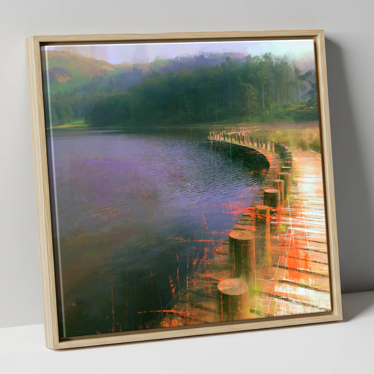 Tarn Hows Curving Boardwalk lake district lake canvas wall art in natural frame
