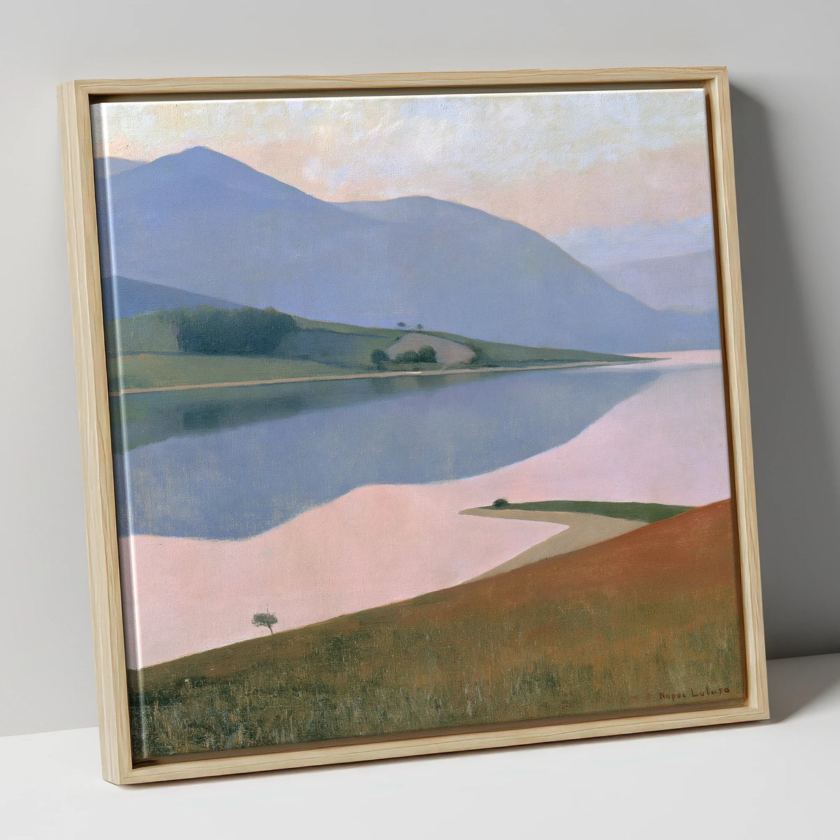 Pastel Fells and Still Lake lake district lake canvas wall art in natural frame