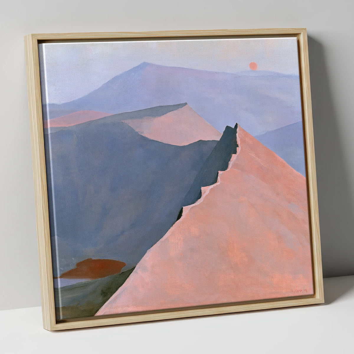 Striding Edge in Peach Light lake district walking canvas wall art in natural frame
