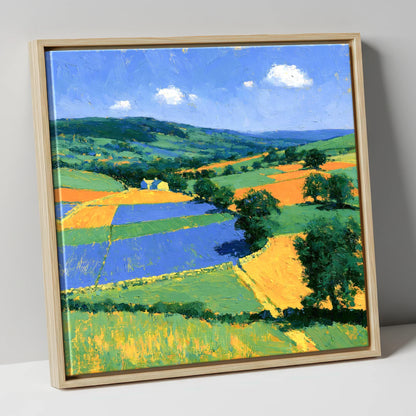Colourful Dale Patchwork Fields lake district valley canvas wall art in natural frame