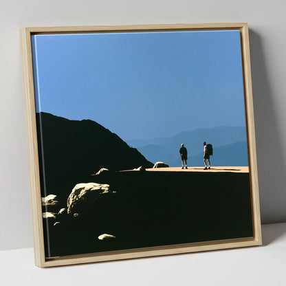 Hikers on a Sunlit Fell Ridge lake district fell canvas wall art in natural frame