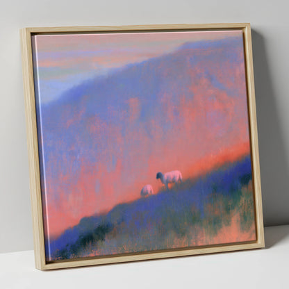 Herdwick Sheep on Twilight Fellside lake district wildlife canvas wall art in natural frame