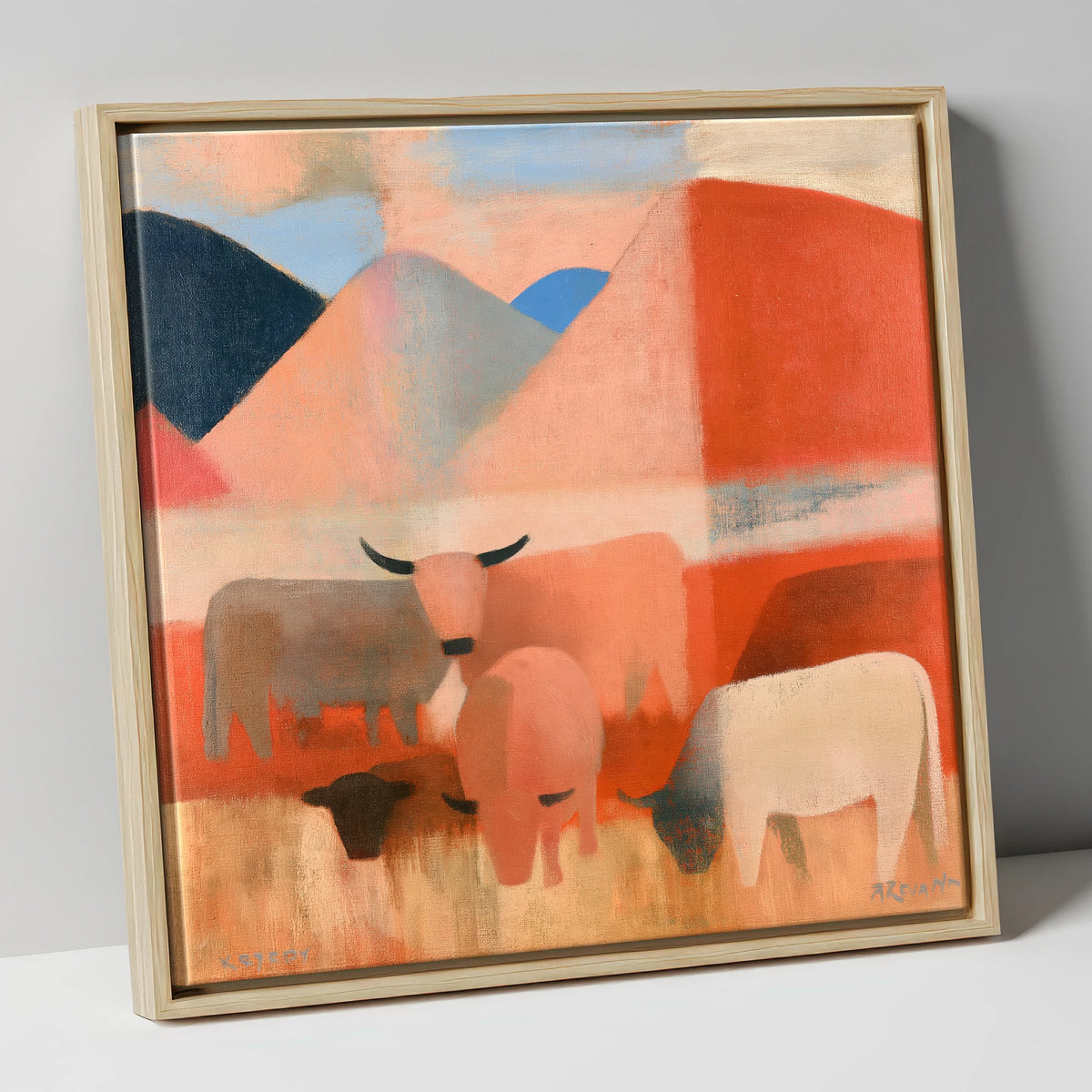 Highland Cattle and Terracotta Fells lake district wildlife canvas wall art in natural frame