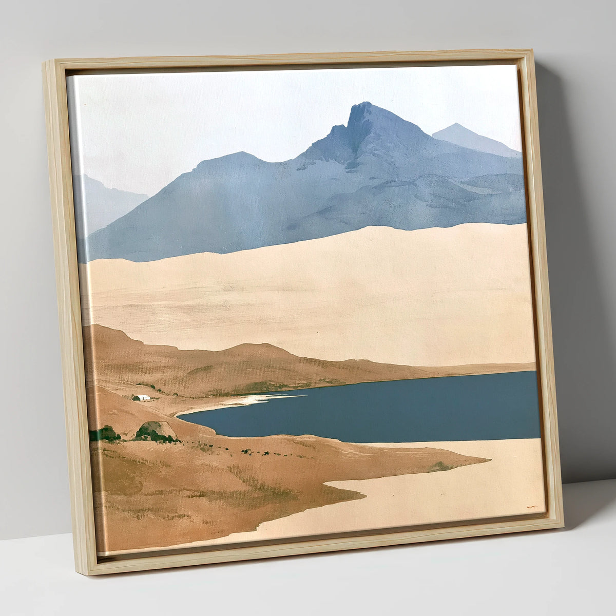 Blue Mountain Peaks across the Lake lake district lake canvas wall art in natural frame