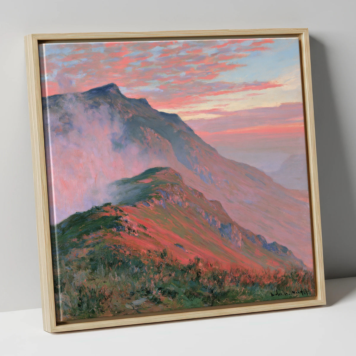 Mountain Ridge in Coral Mist lake district fell canvas wall art in natural frame