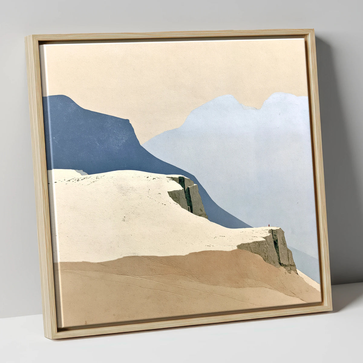 Lone Figure on High Fell Crag lake district fell canvas wall art in natural frame
