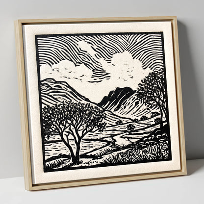 Black and White Eskdale Valley lake district valley canvas wall art in natural frame
