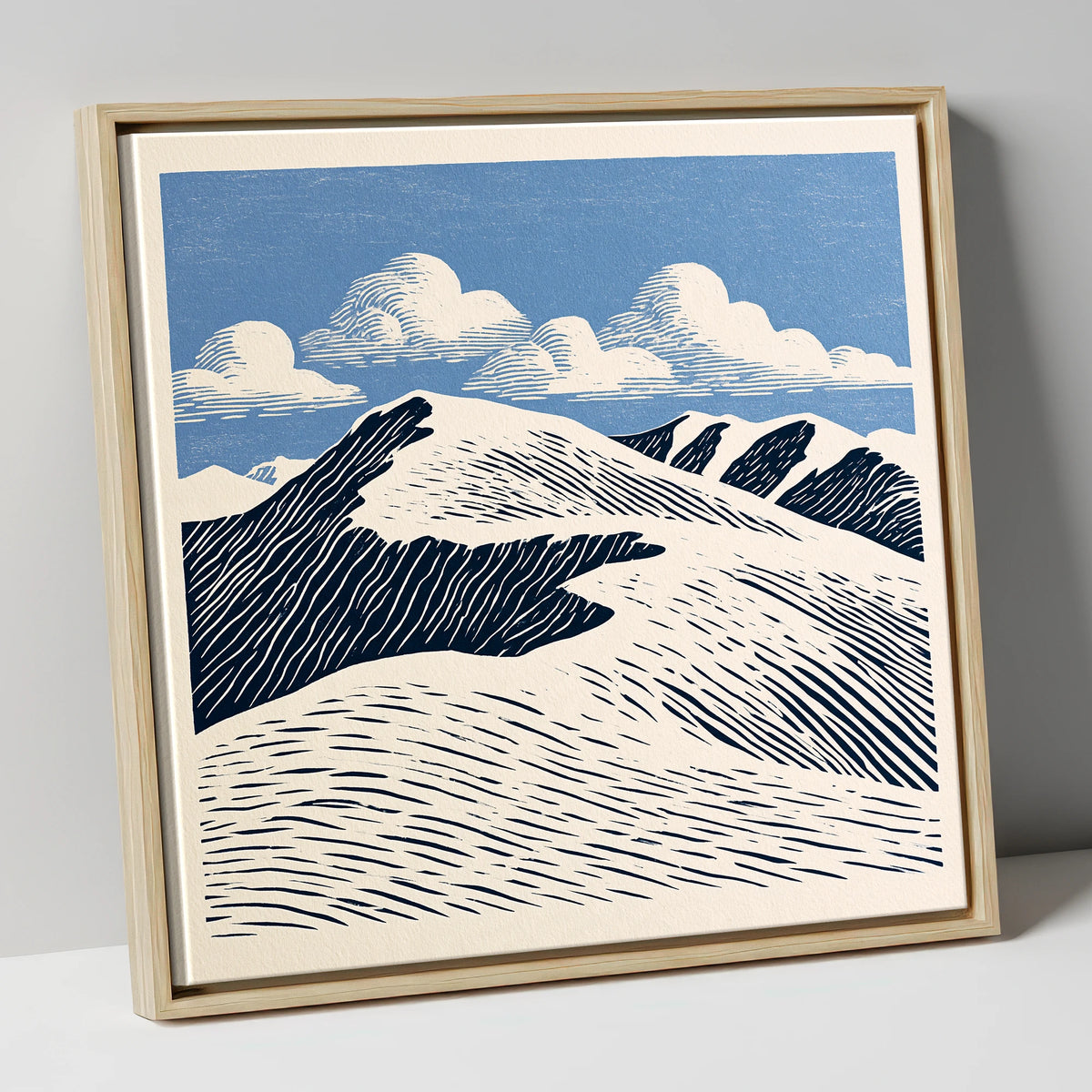 Graphic Helvellyn Ridge in Navy lake district fell canvas wall art in natural frame