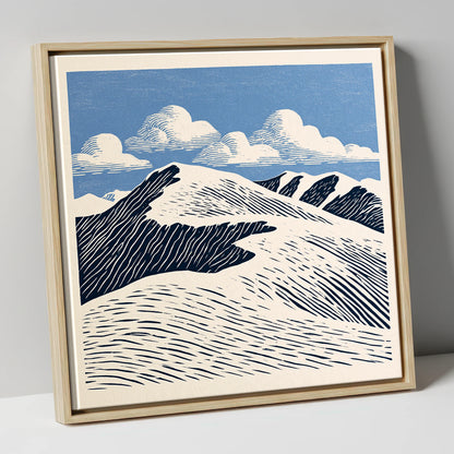 Graphic Helvellyn Ridge in Navy lake district fell canvas wall art in natural frame
