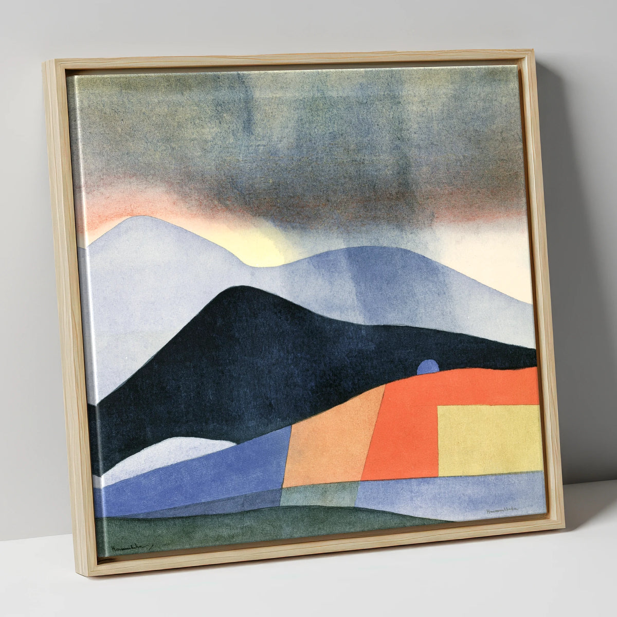 Abstract Fells Under Storm Clouds lake district sky canvas wall art in natural frame
